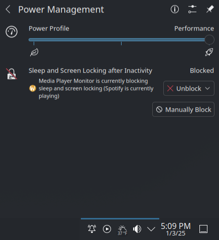 Screenshot of Power Management widget